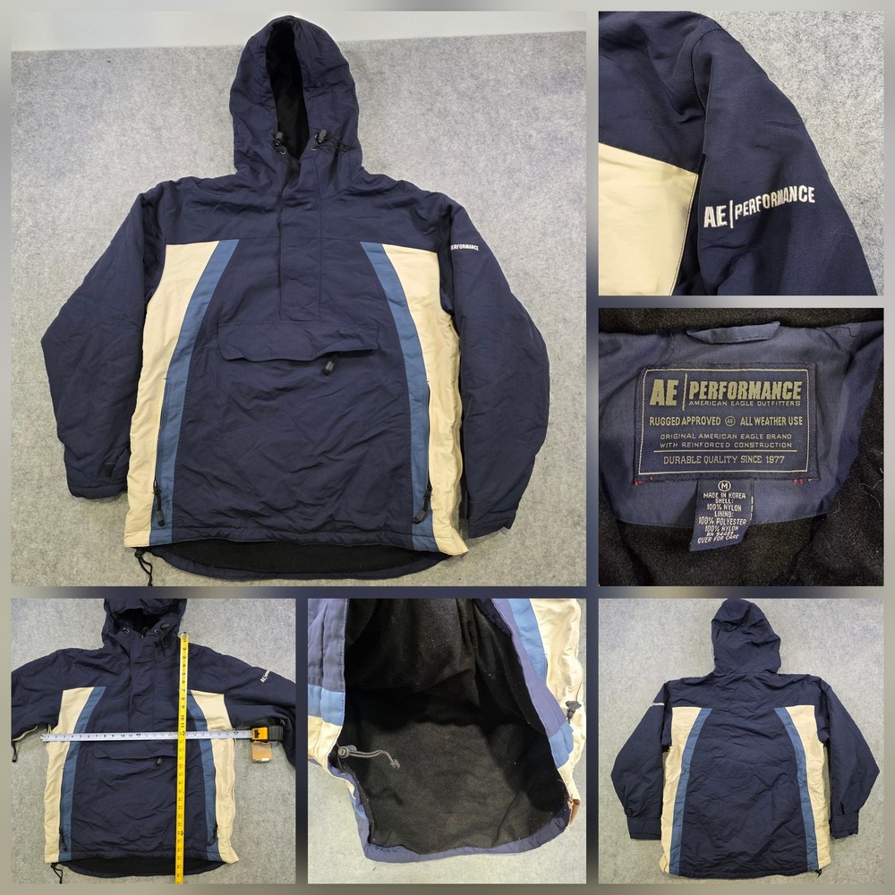 VTG American Eagle Outfitters Jacket Mens M Blue Hooded Anorak AE Performance